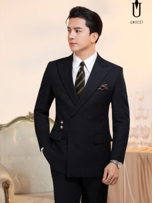 Vest Nam Đen Cúc Cài Chéo