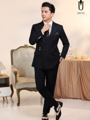 Vest Nam Đen Cúc Cài Chéo