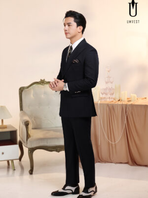 Vest Nam Đen Cúc Cài Chéo