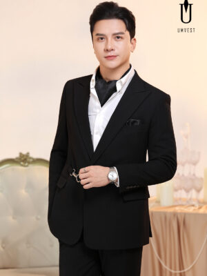 Vest Nam Đen Xương Cá Khóa Khăn Cổ