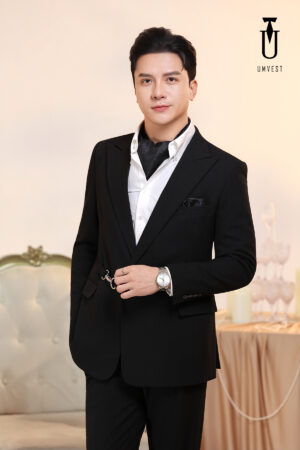 Vest Nam Đen Xương Cá Khóa Khăn Cổ