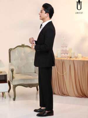 Vest Nam Đen Xương Cá Khóa Khăn Cổ