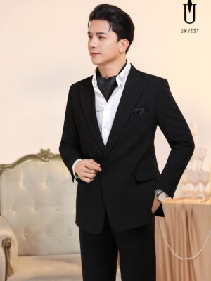 Vest Nam Đen Xương Cá Khóa Khăn Cổ