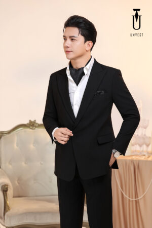 Vest Nam Đen Xương Cá Khóa Khăn Cổ