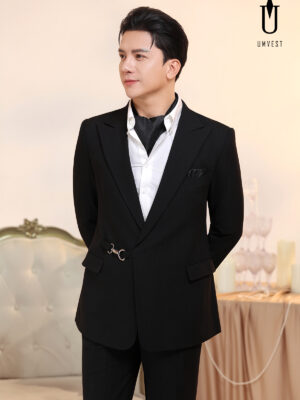 Vest Nam Đen Xương Cá Khóa Khăn Cổ