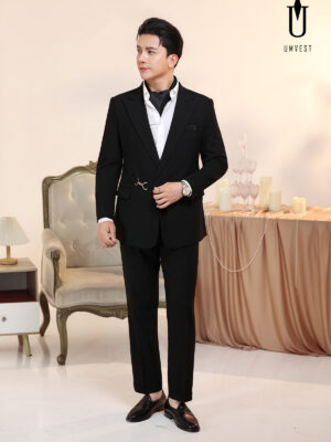 Vest Nam Đen Xương Cá Khóa Khăn Cổ