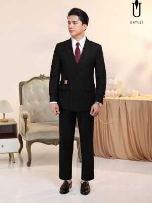 Vest Nam Đen Xương Cá Khóa Sập