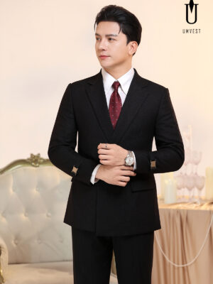 Vest Nam Đen Xương Cá Khóa Sập