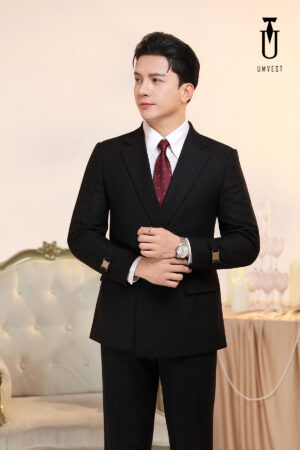 Vest Nam Đen Xương Cá Khóa Sập