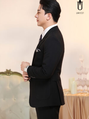 Vest Nam Đen Xương Cá Túi Hộp Phối Gile Đen