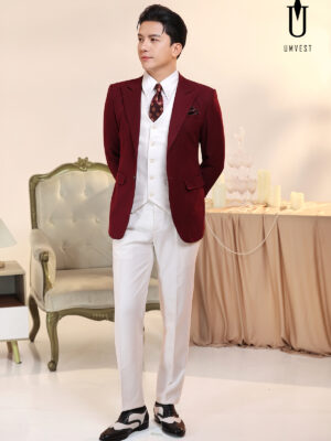 Vest Nam Đỏ Đô Phối Trắng