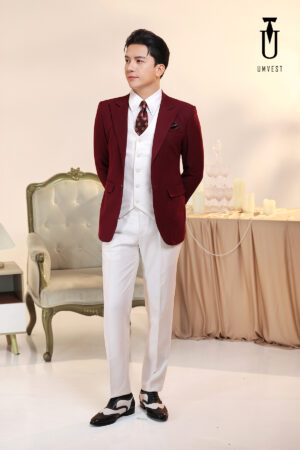 Vest Nam Đỏ Đô Phối Trắng