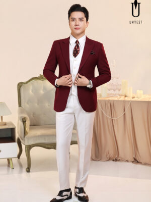 Vest Nam Đỏ Đô Phối Trắng