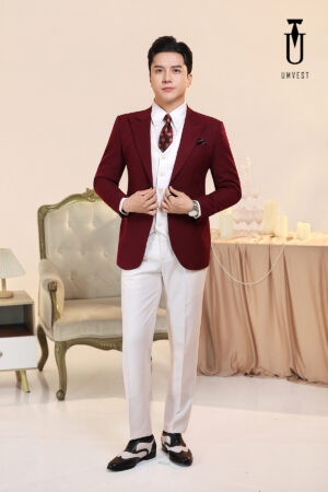 Vest Nam Đỏ Đô Phối Trắng