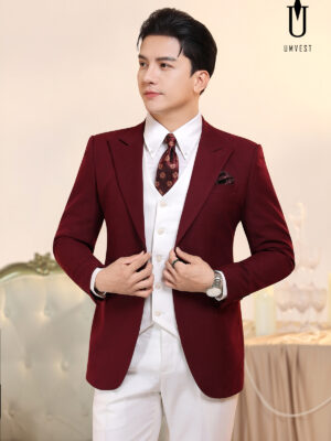 Vest Nam Đỏ Đô Phối Trắng