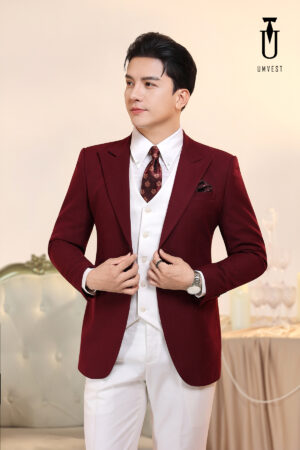 Vest Nam Đỏ Đô Phối Trắng