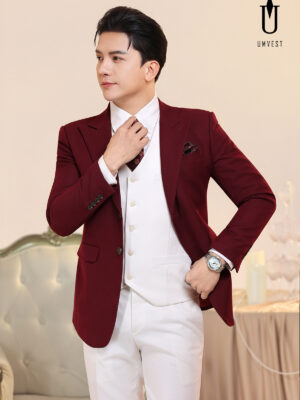 Vest Nam Đỏ Đô Phối Trắng