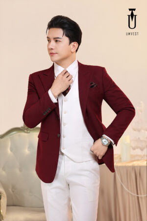 Vest Nam Đỏ Đô Phối Trắng