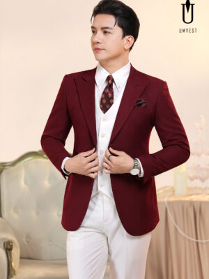 Vest Nam Đỏ Đô Phối Trắng