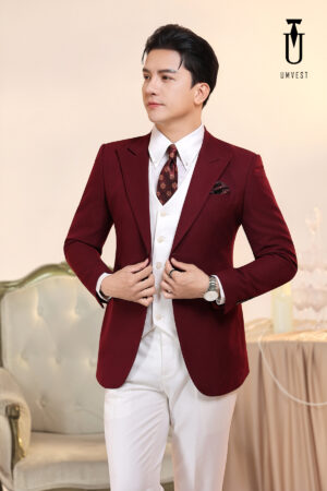 Vest Nam Đỏ Đô Phối Trắng