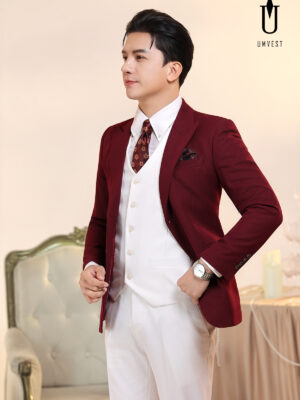 Vest Nam Đỏ Đô Phối Trắng