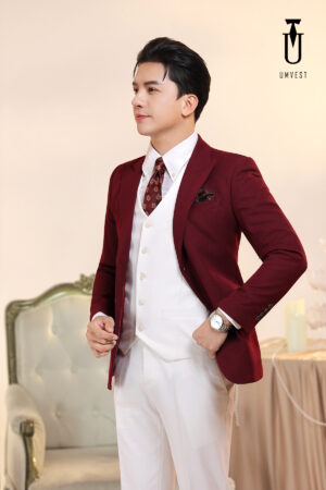 Vest Nam Đỏ Đô Phối Trắng