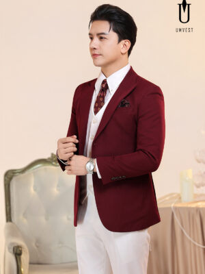 Vest Nam Đỏ Đô Phối Trắng