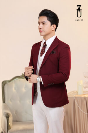 Vest Nam Đỏ Đô Phối Trắng