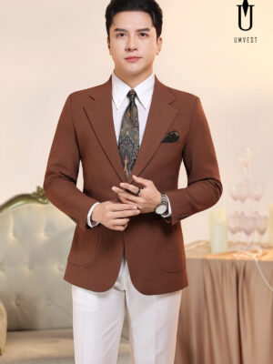 Vest Nam Nâu Phối Quần Trắng