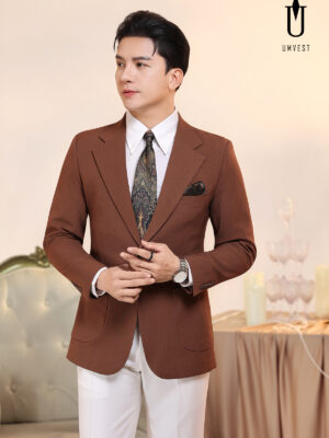 Vest Nam Nâu Phối Quần Trắng