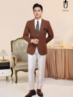 Vest Nam Nâu Phối Quần Trắng