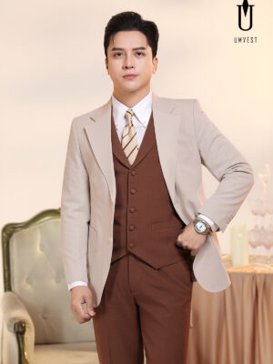 Vest Nam Nâu Đậm Phối Áo Kem