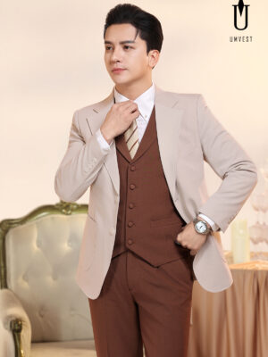 Vest Nam Nâu Đậm Phối Áo Kem