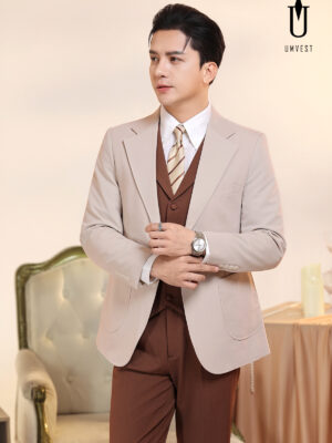 Vest Nam Nâu Đậm Phối Áo Kem