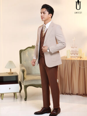 Vest Nam Nâu Đậm Phối Áo Kem