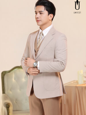 Vest Nam Nâu Nhạt Phối Áo Kem