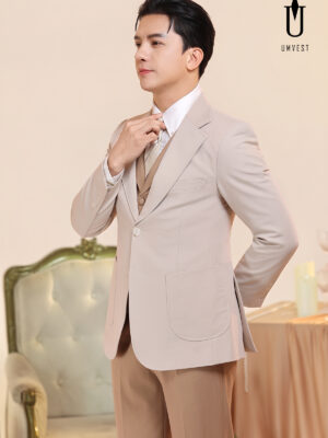 Vest Nam Nâu Nhạt Phối Áo Kem