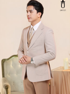 Vest Nam Nâu Nhạt Phối Áo Kem