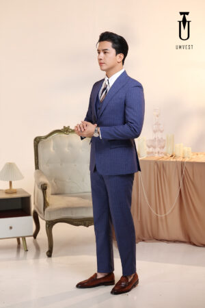 Vest Nam Sọc Xanh Dương Gile
