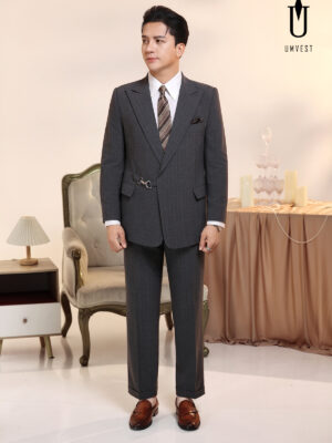 Vest Nam Xám Đậm Xương Cá Khóa