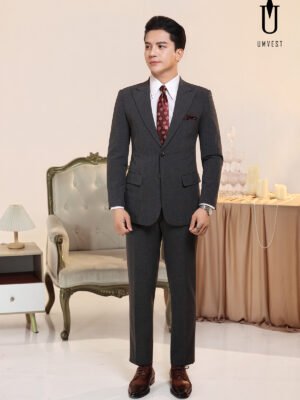 Vest Nam Xám Đậm Xương Cá Khóa