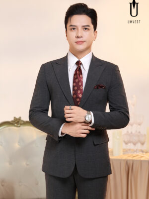 Vest Nam Xám Đậm Xương Cá Khóa