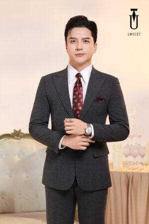 Vest Nam Xám Đậm Xương Cá Khóa