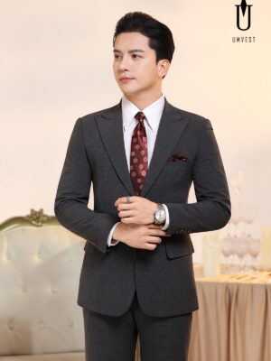 Vest Nam Xám Đậm Xương Cá Khóa