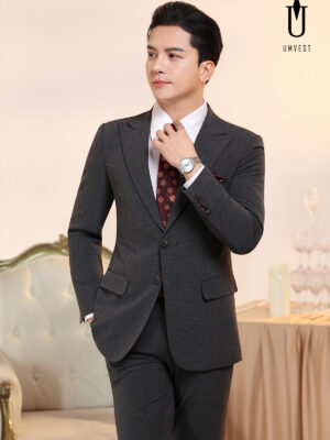 Vest Nam Xám Đậm Xương Cá Khóa