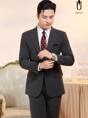 Vest Nam Xám Đậm Xương Cá Khóa