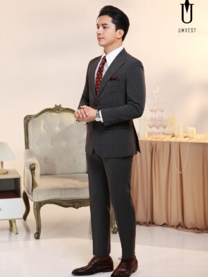 Vest Nam Xám Đậm Xương Cá Khóa