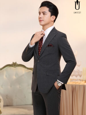 Vest Nam Xám Đậm Xương Cá Khóa