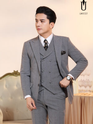 Vest Nam Xám Nhạt Kẻ Gile Sam