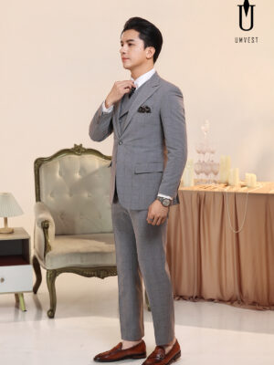 Vest Nam Xám Nhạt Kẻ Gile Sam